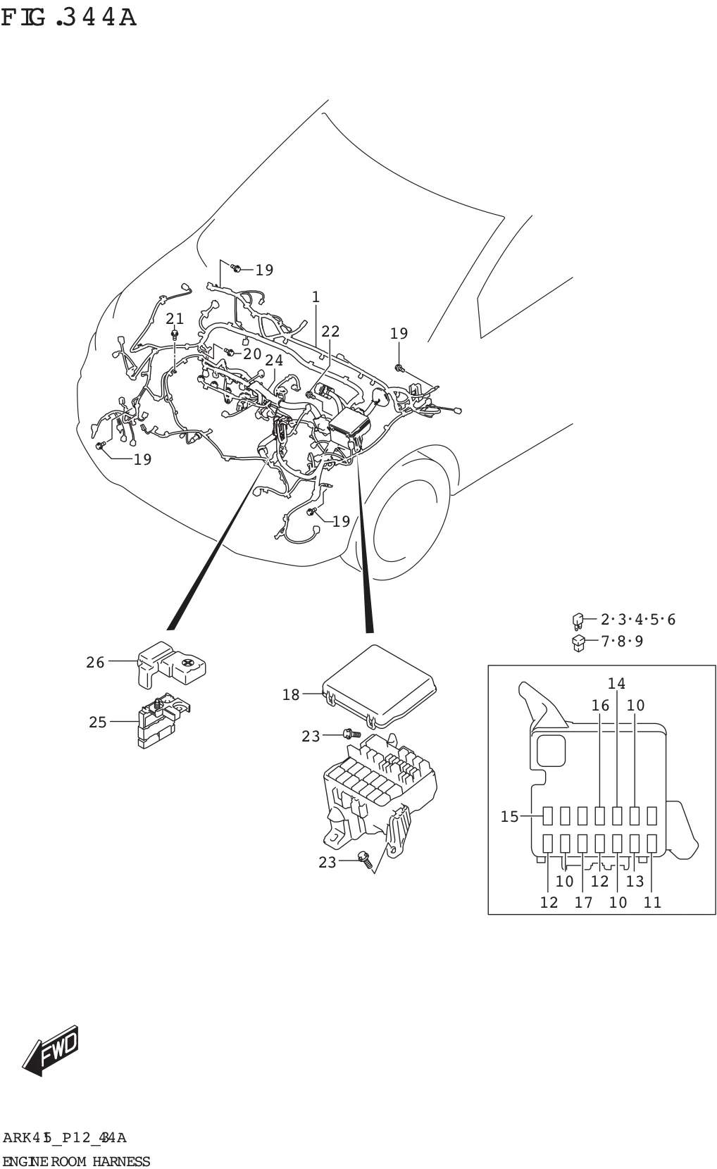 FIG. 344A ENGINE ROOM HARNESS (5MT)