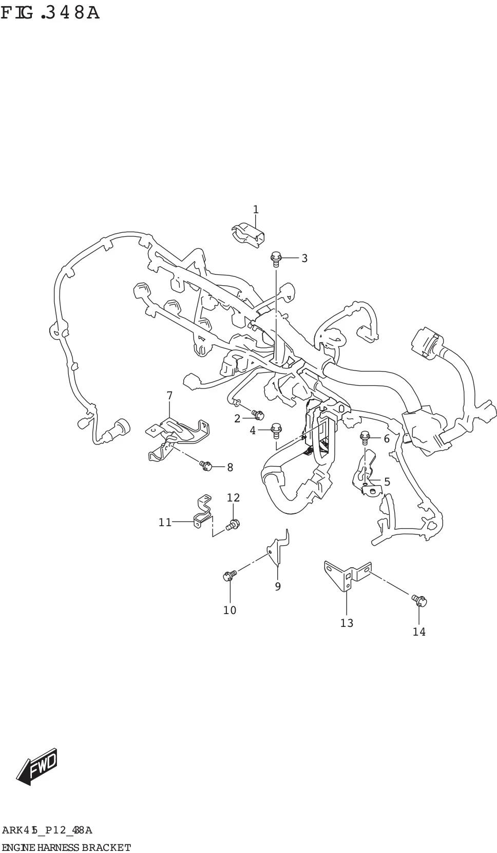 FIG. 348A ENGINE HARNESS BRACKET (5MT)