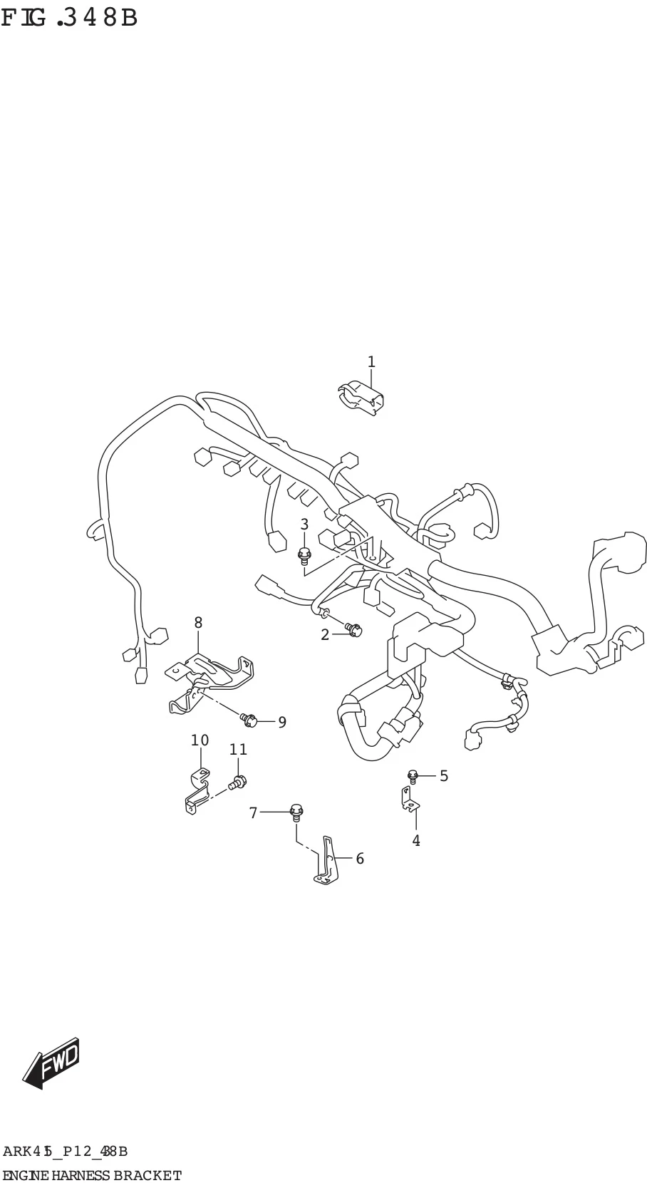 FIG. 348B ENGINE HARNESS BRACKET (4AT)