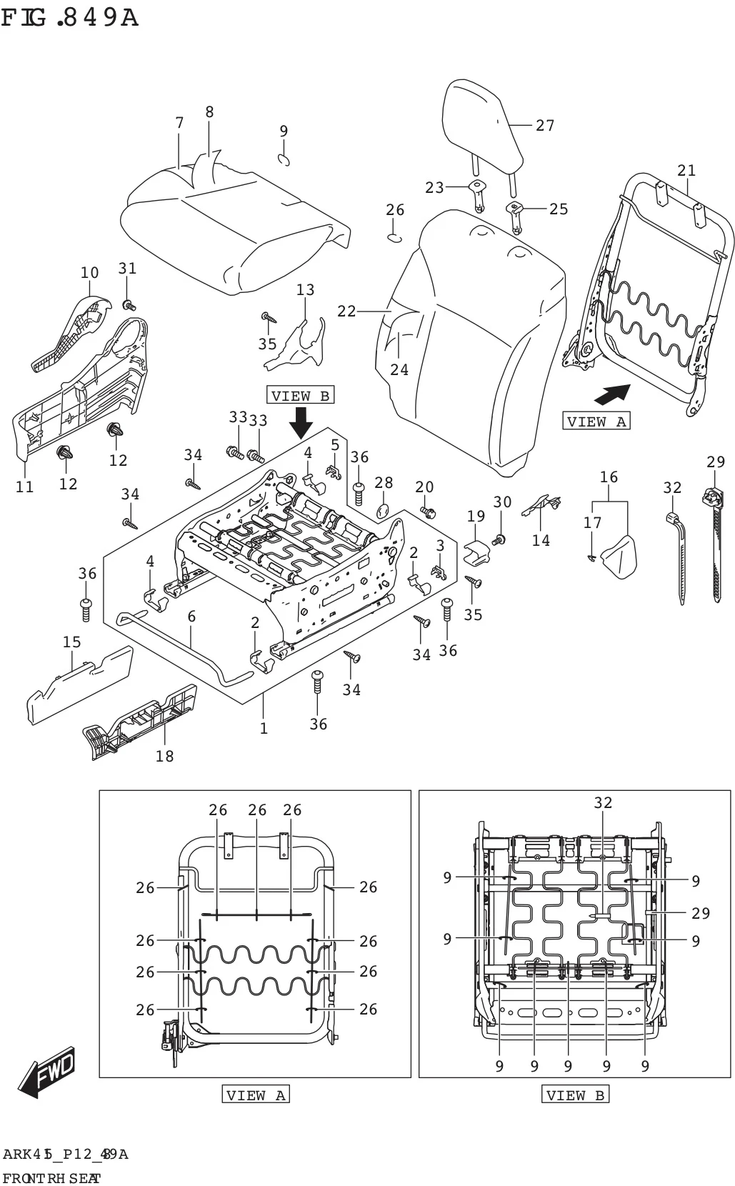 FIG. 849A FRONT RH SEAT (GA,GL)