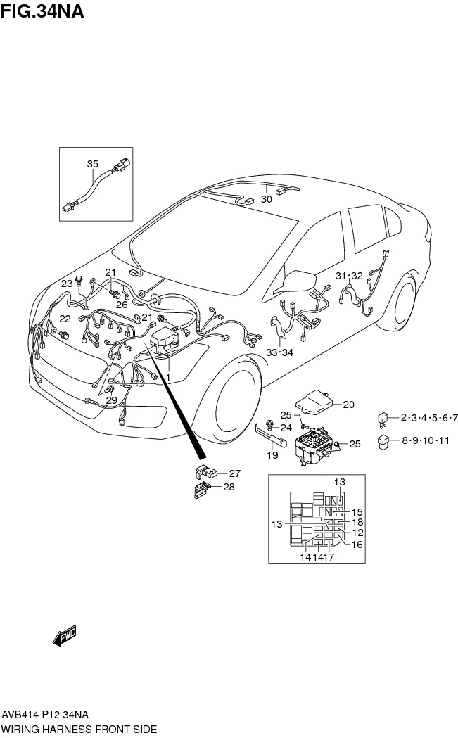 FIG.34NA WIRING HARNESS FRONT SIDE 