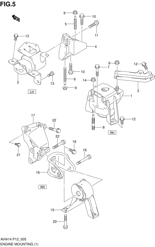 FIG.5 ENGINE MOUNTING (MT:TYPE 1,TYPE 2)