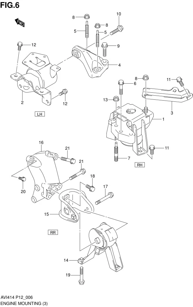FIG.6 ENGINE MOUNTING (AT:TYPE 1,TYPE 2)