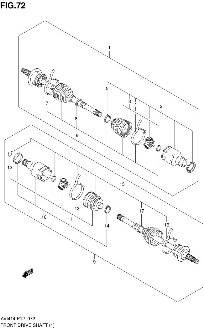 FIG.72 FRONT DRIVE SHAFT (MT)