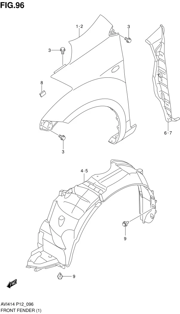 FIG.96 FRONT FENDER (TYPE 1, TYPE 2:GA ; TYPE 3:GA,GL)