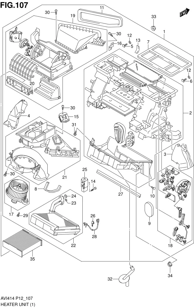 FIG.107 HEATER UNIT (N/REAR AIR CONDITIONER)