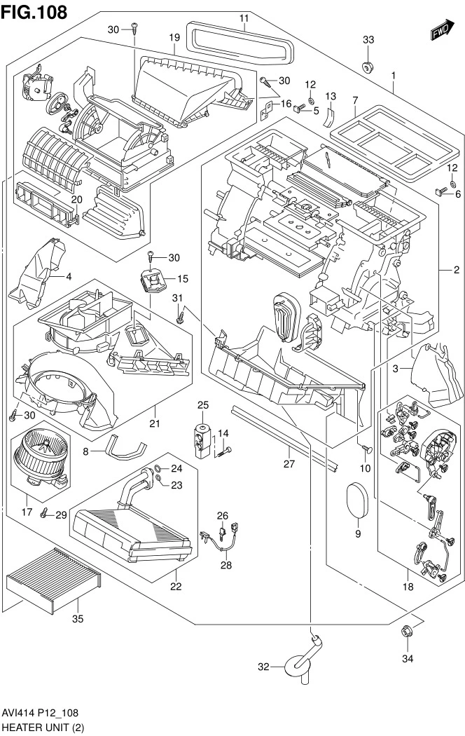 FIG.108 HEATER UNIT (W/REAR AIR CONDITIONER)