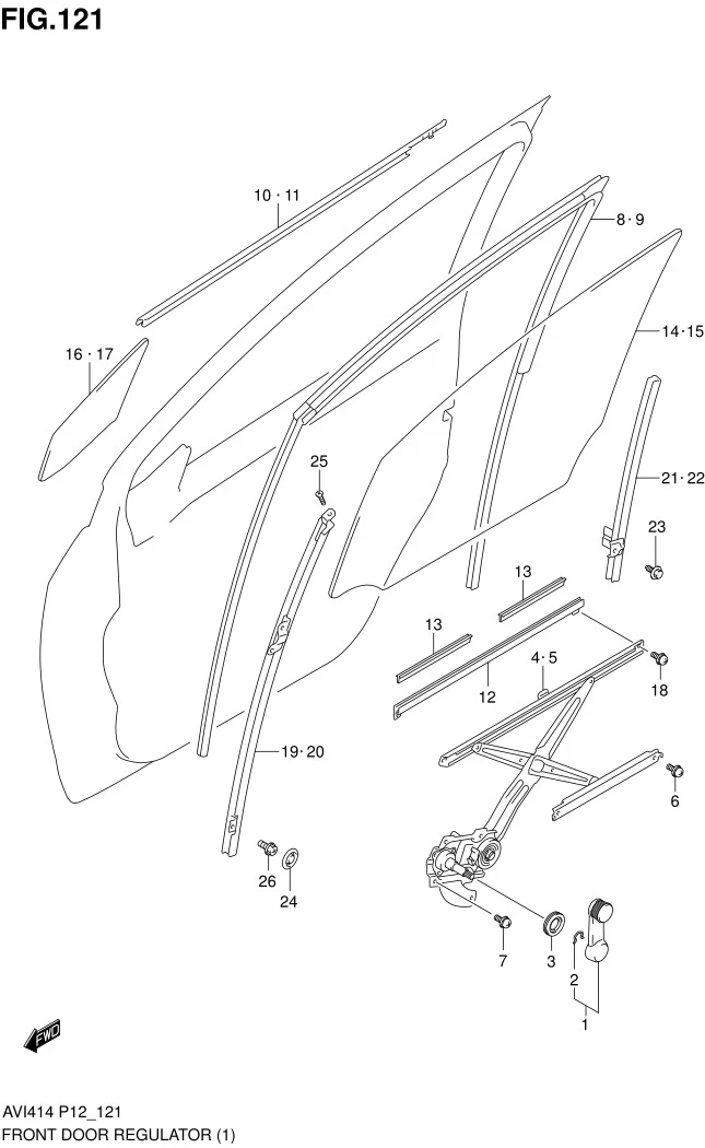 FIG.121 FRONT DOOR REGULATOR (W/MANUAL WINDOW)