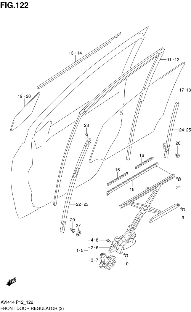 FIG.122 FRONT DOOR REGULATOR (W/POWER WINDOW)