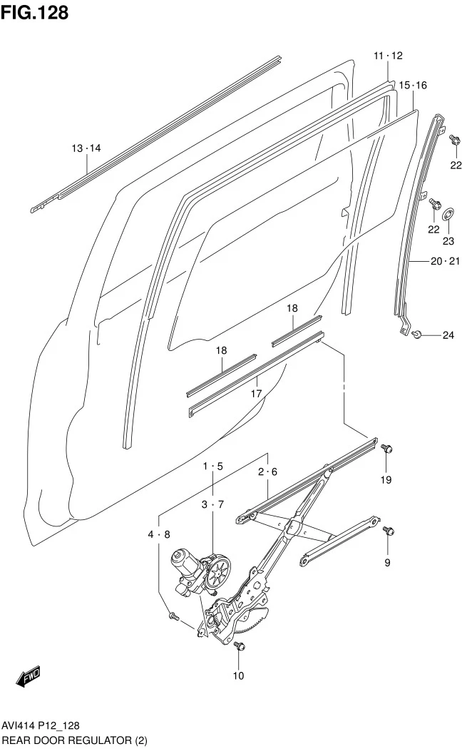 FIG.128 REAR DOOR REGULATOR (W/POWER WINDOW)