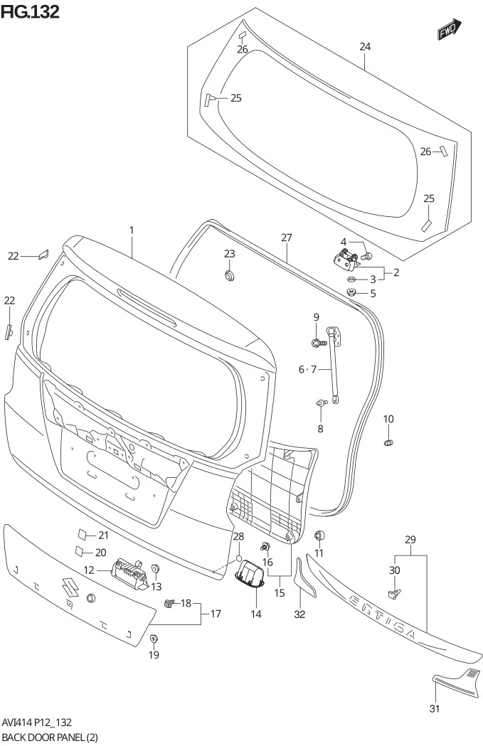 FIG.132 BACK DOOR PANEL (TYPE 1, TYPE 2 : GL,GX ; TYPE 3 : GA,GL,GX