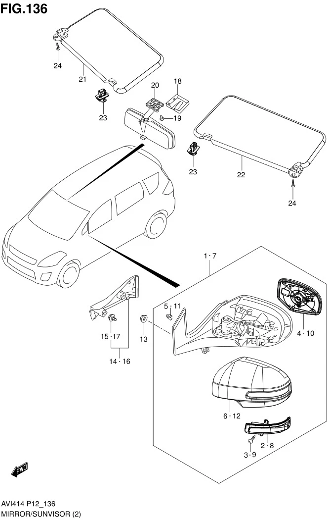FIG.136 MIRROR/SUNVISOR (TYPE 1, TYPE 2 : GL,GX