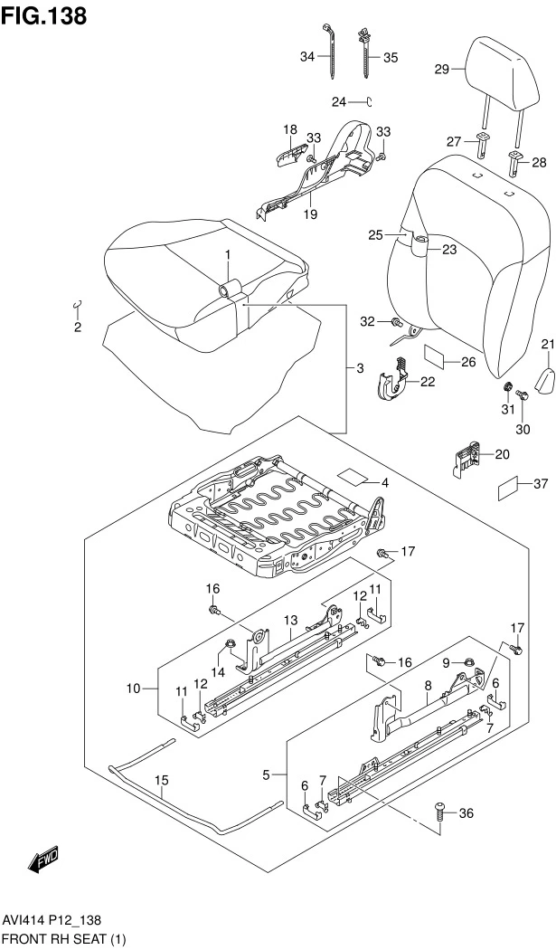 FIG.138 FRONT RH SEAT (TYPE 1,TYPE 2,TYPE 3 : GA,GL)