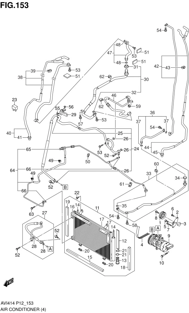 FIG.153 AIR CONDITIONER (TYPE 1:W/REAR AIR CONDITIONER TO MHYKZE81SDJ121496)