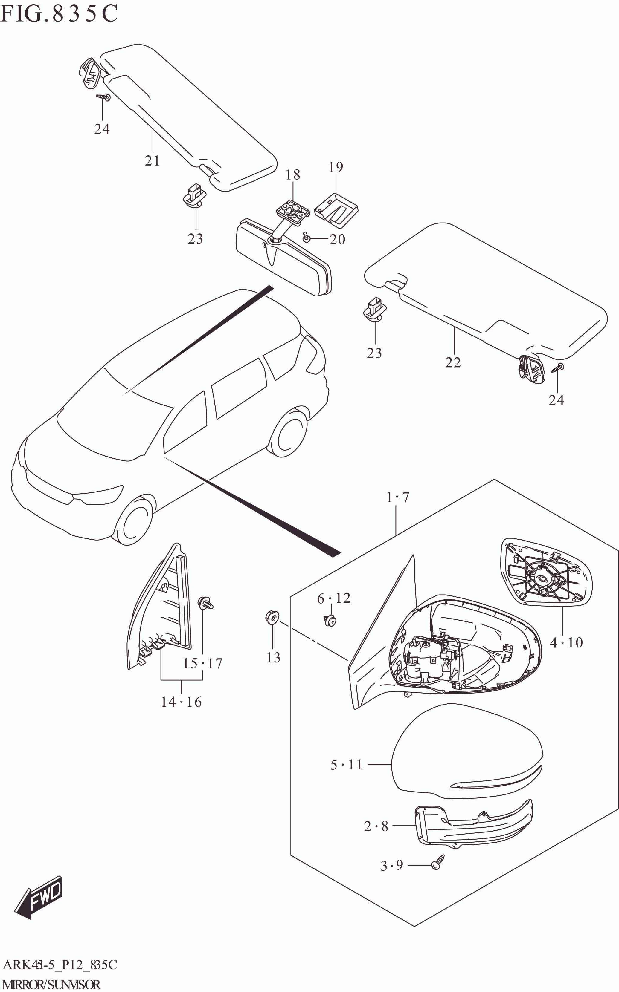 835C MIRROR/SUNVISOR (GX,SS)