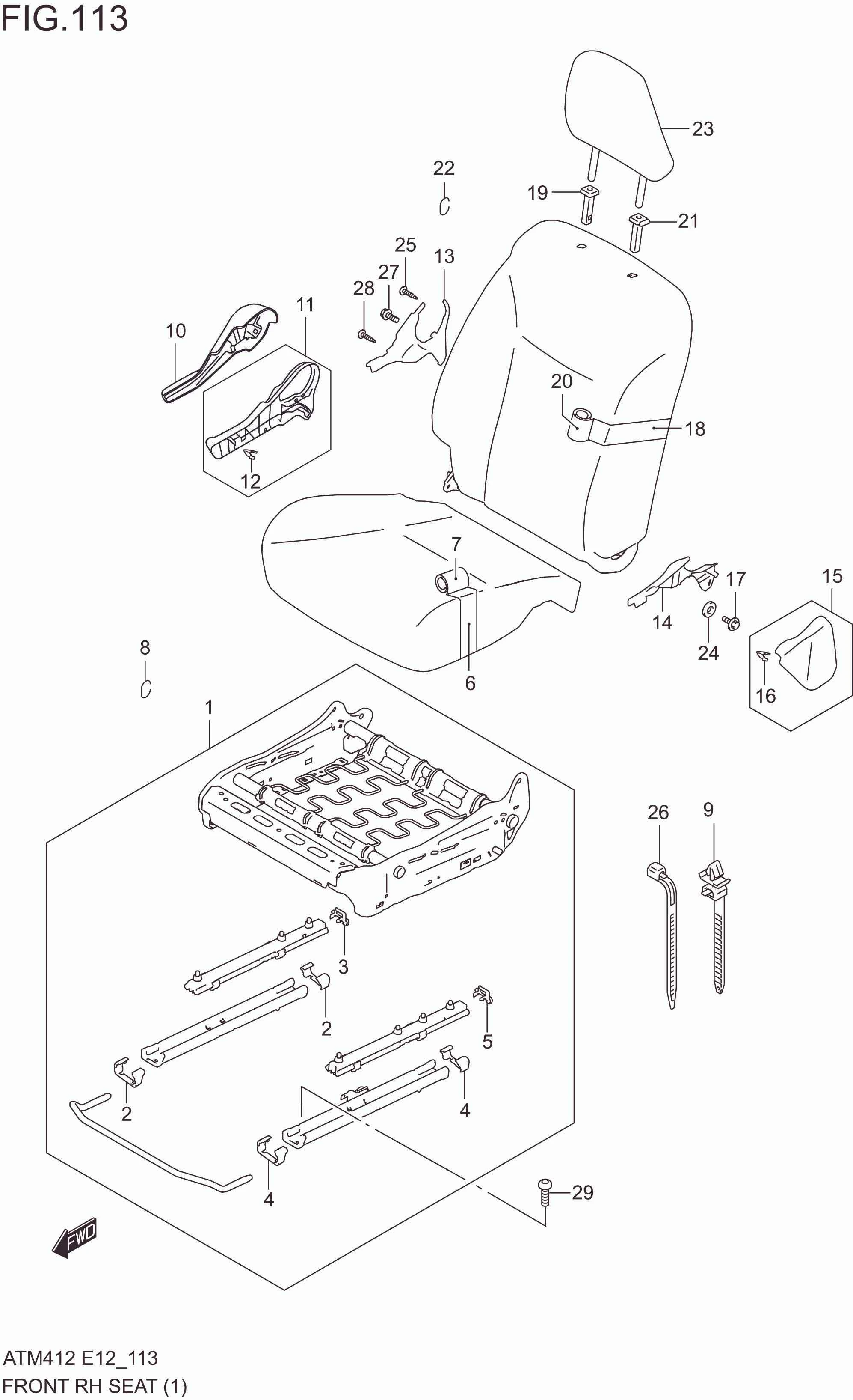 FIG. 113 FRONT RH SEAT (GL)