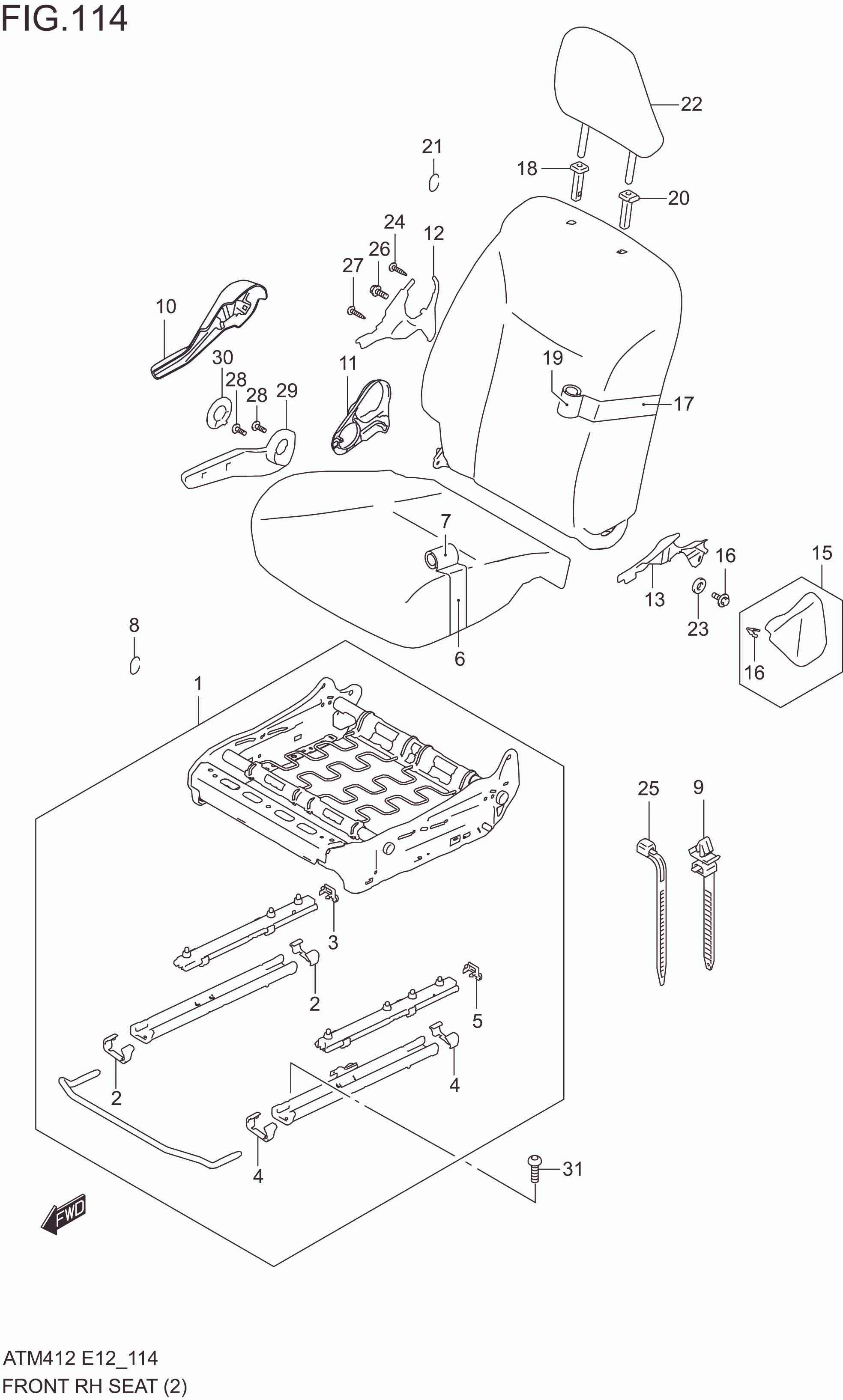 FIG. 114 FRONT RH SEAT (GLX)