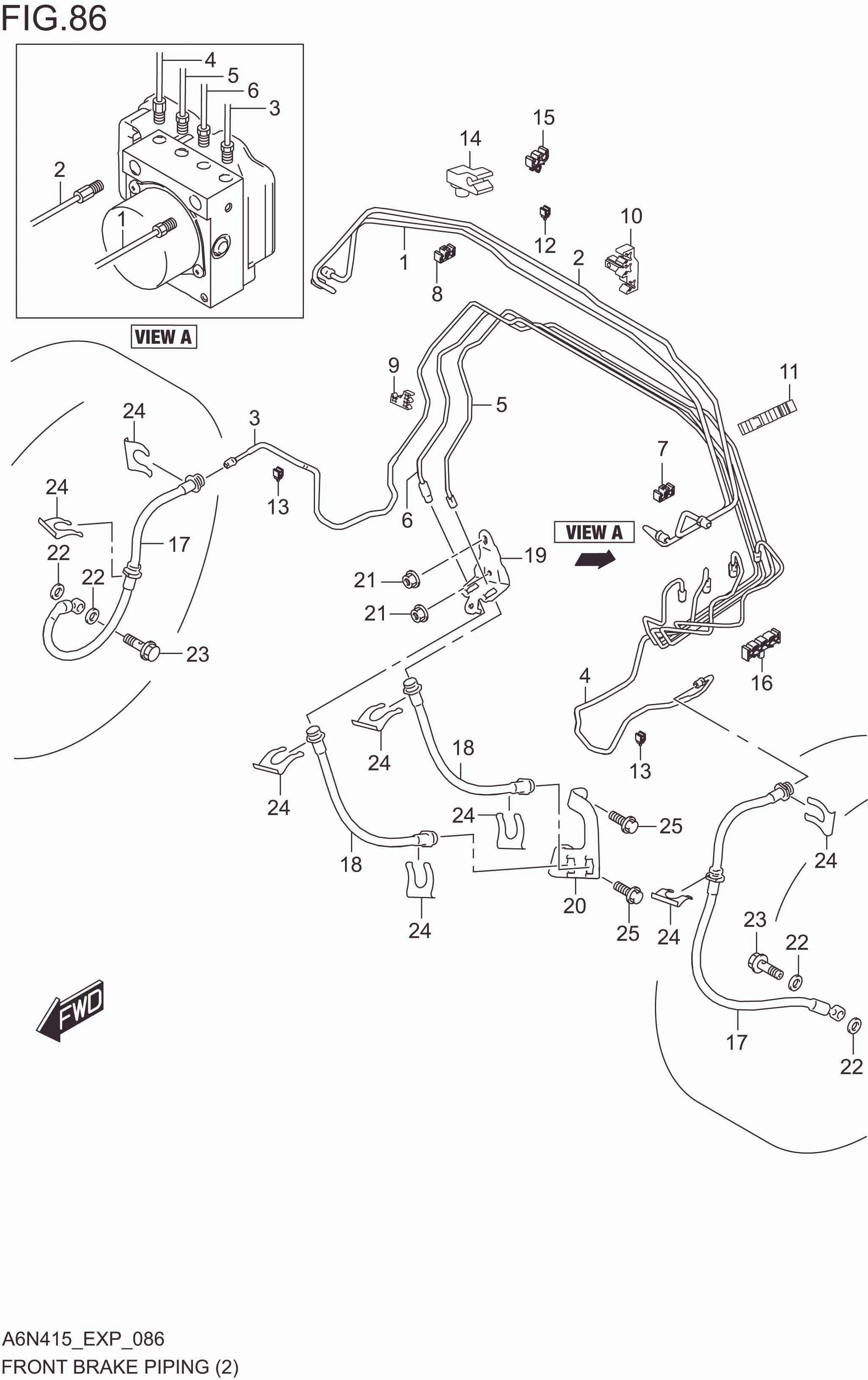 FIG. 086 FRONT BRAKE PIPING (RHD)