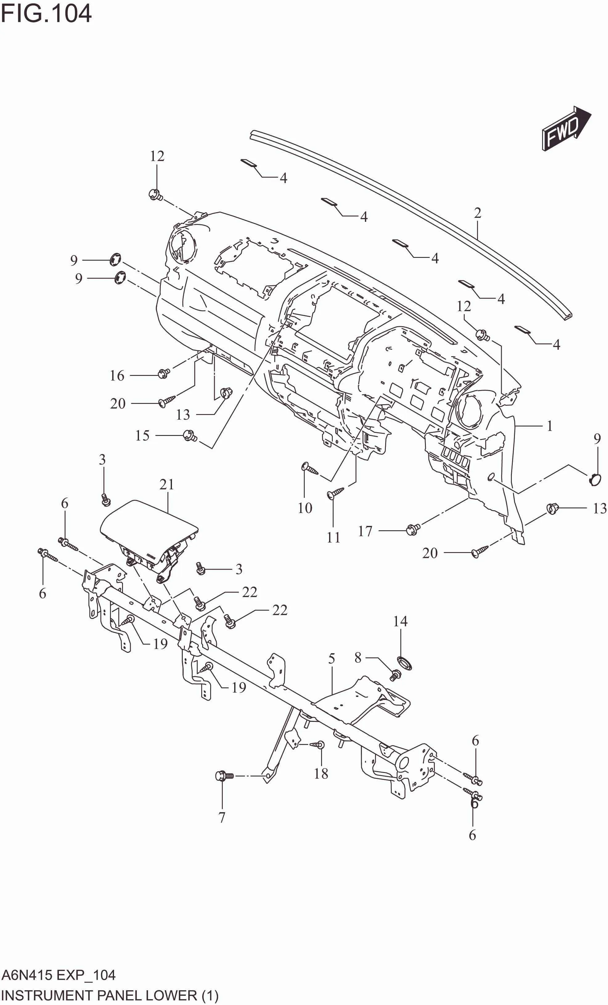FIG. 104 INSTRUMENT PANEL LOWER (RHD)
