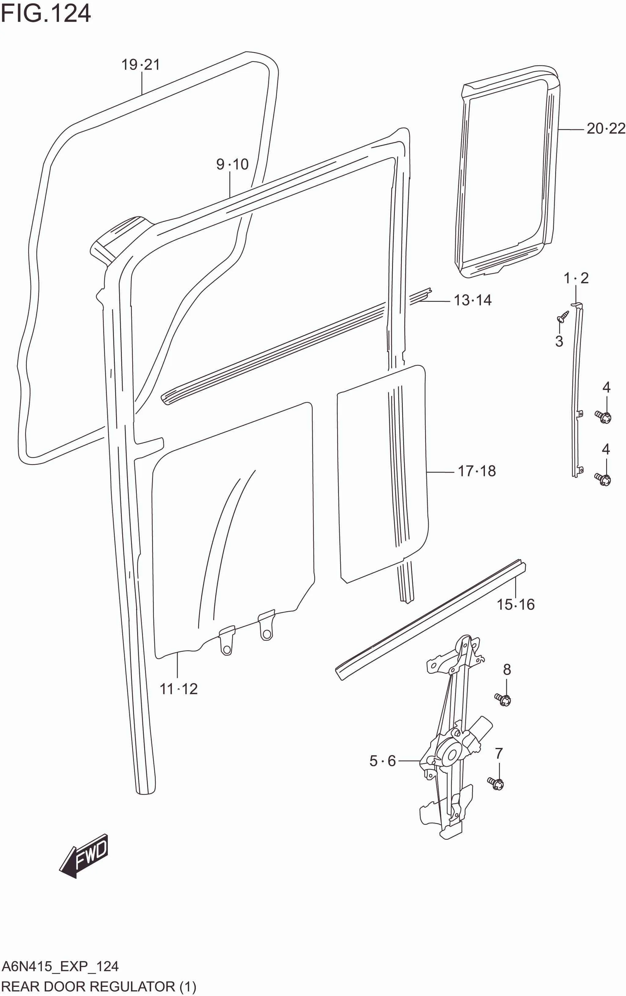 FIG. 124 REAR DOOR REGULATOR(RHD)