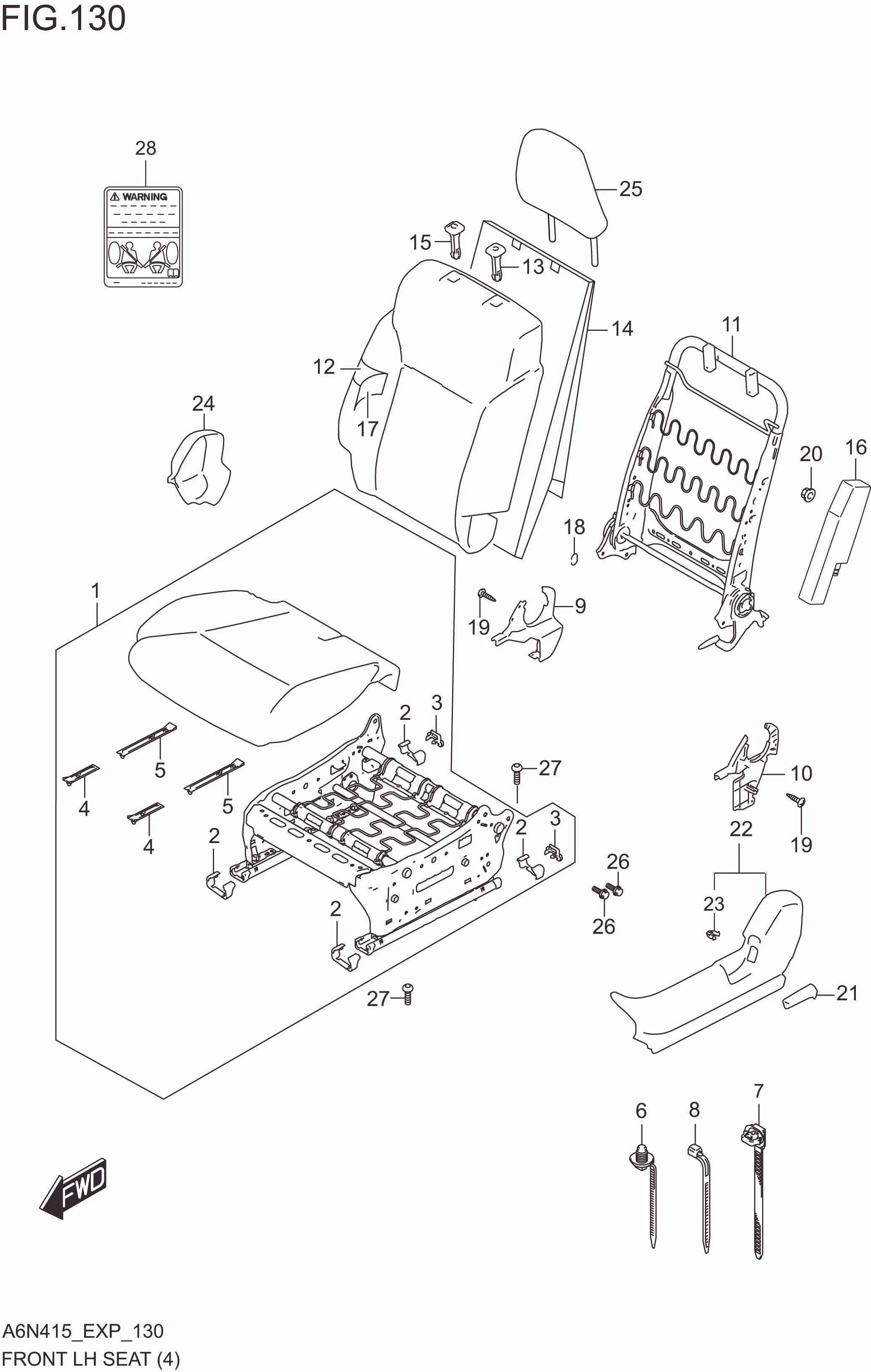 FIG. 130 FRONT LH SEAT (RHD:6AB)