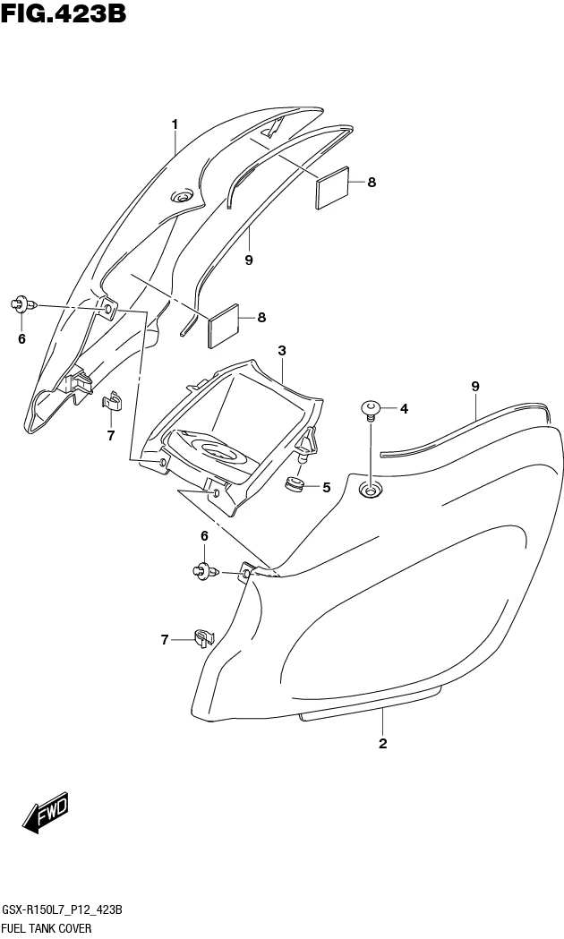 FIG.423B FUEL TANK COVER (GSX-R150RFL7 P12/GSX-R150RFXL7 P12)