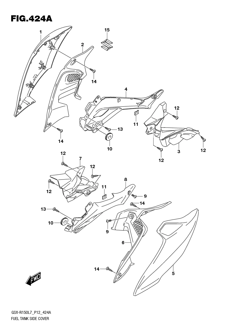 FIG.424A FUEL TANK SIDE COVER (GSX-S150MFL7 P12/GSX-S150MFXL7 P12)