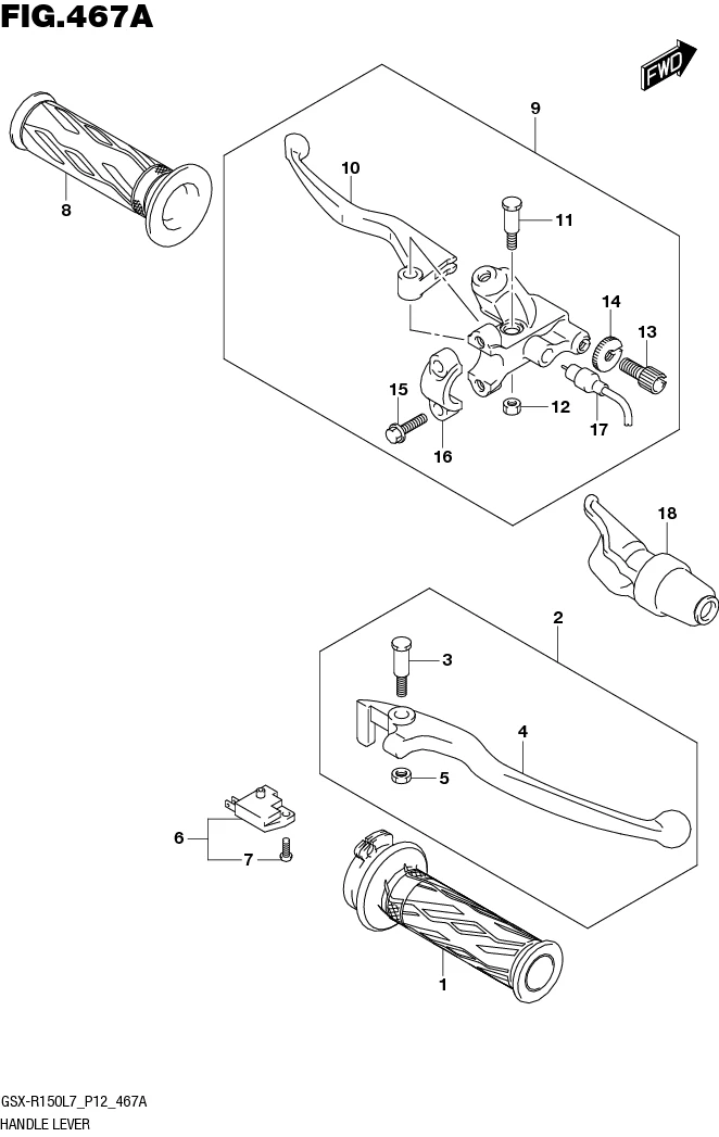 FIG.467A HANDLE LEVER (GSX-S150MFL7 P12/GSX-S150MFXL7 P12)