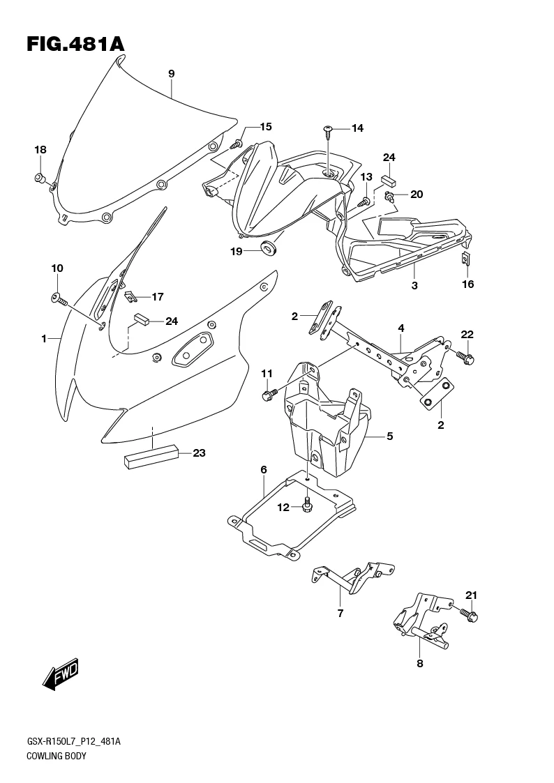 FIG.481A COWLING BODY (GSX-R150RFL7 P12/GSX-R150RFXL7 P12)