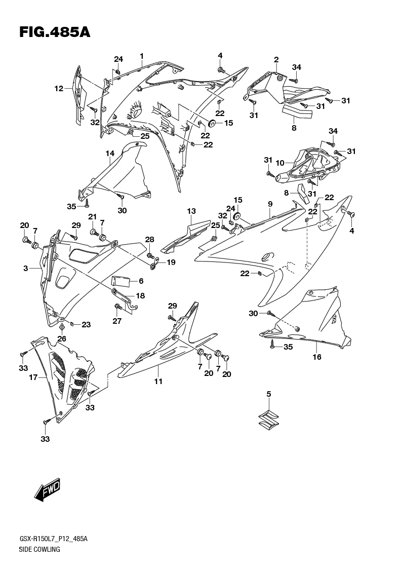 FIG.485A SIDE COWLING (GSX-R150RFL7 P12/GSX-R150RFXL7 P12)