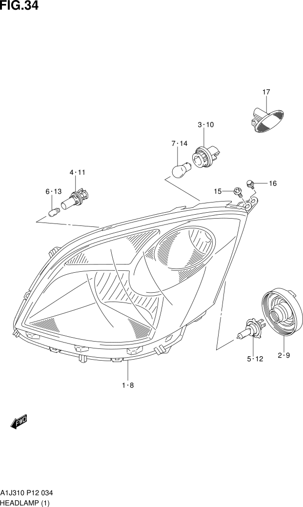 FIG. 34 HEADLAMP (GA,GL,GX)