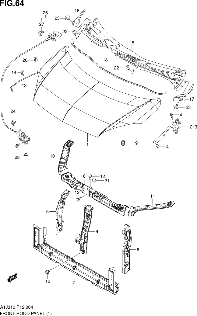 FIG. 64 FRONT HOOD PANEL (GA,GL,GX)
