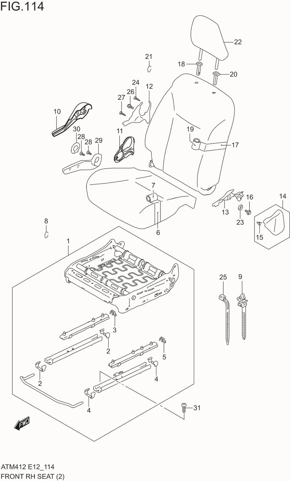 FIG.114 FRONT RH SEAT (GLX)