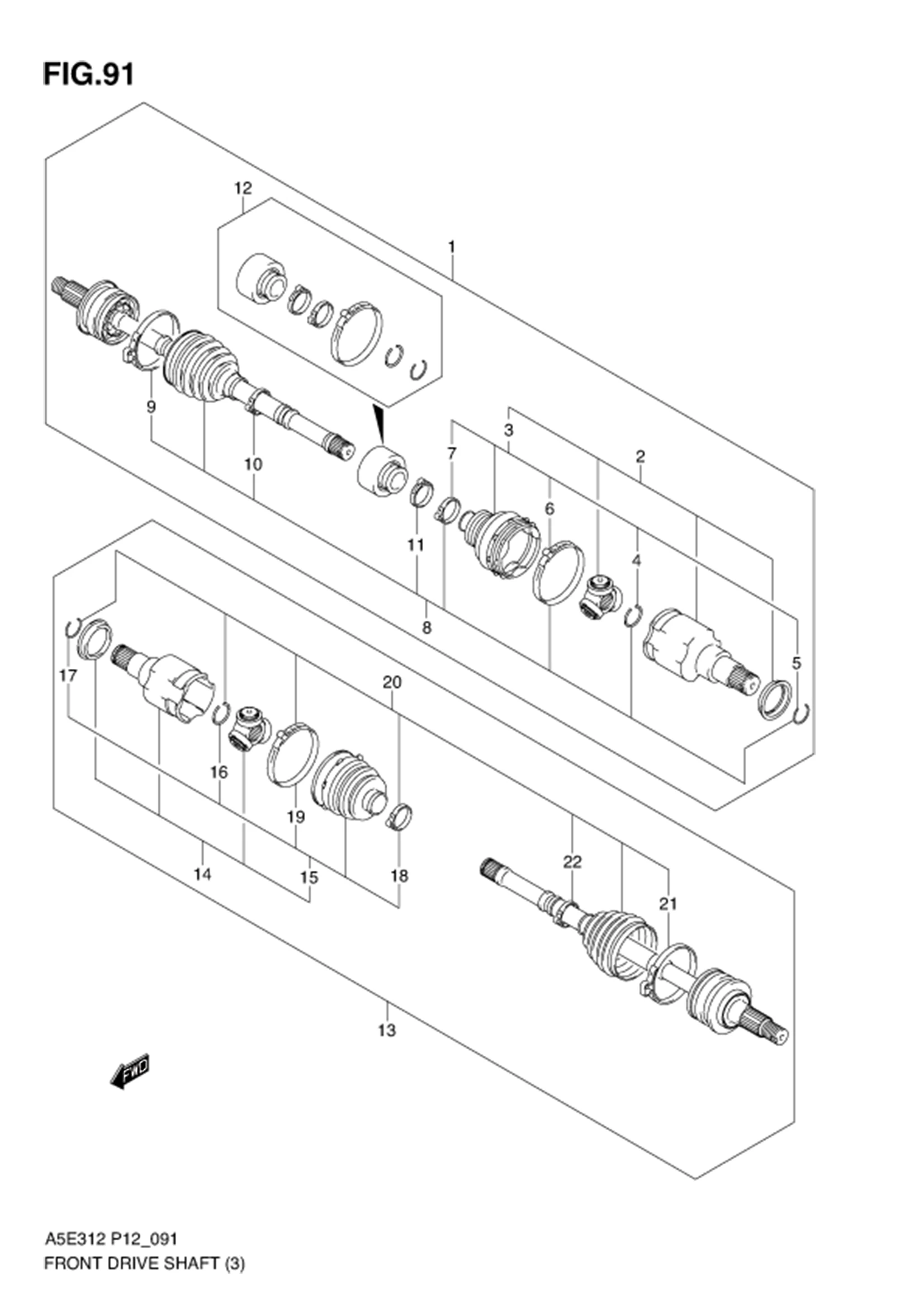 FIG.91 FRONT DRIVE SHAFT (TYPE 2 :AT)