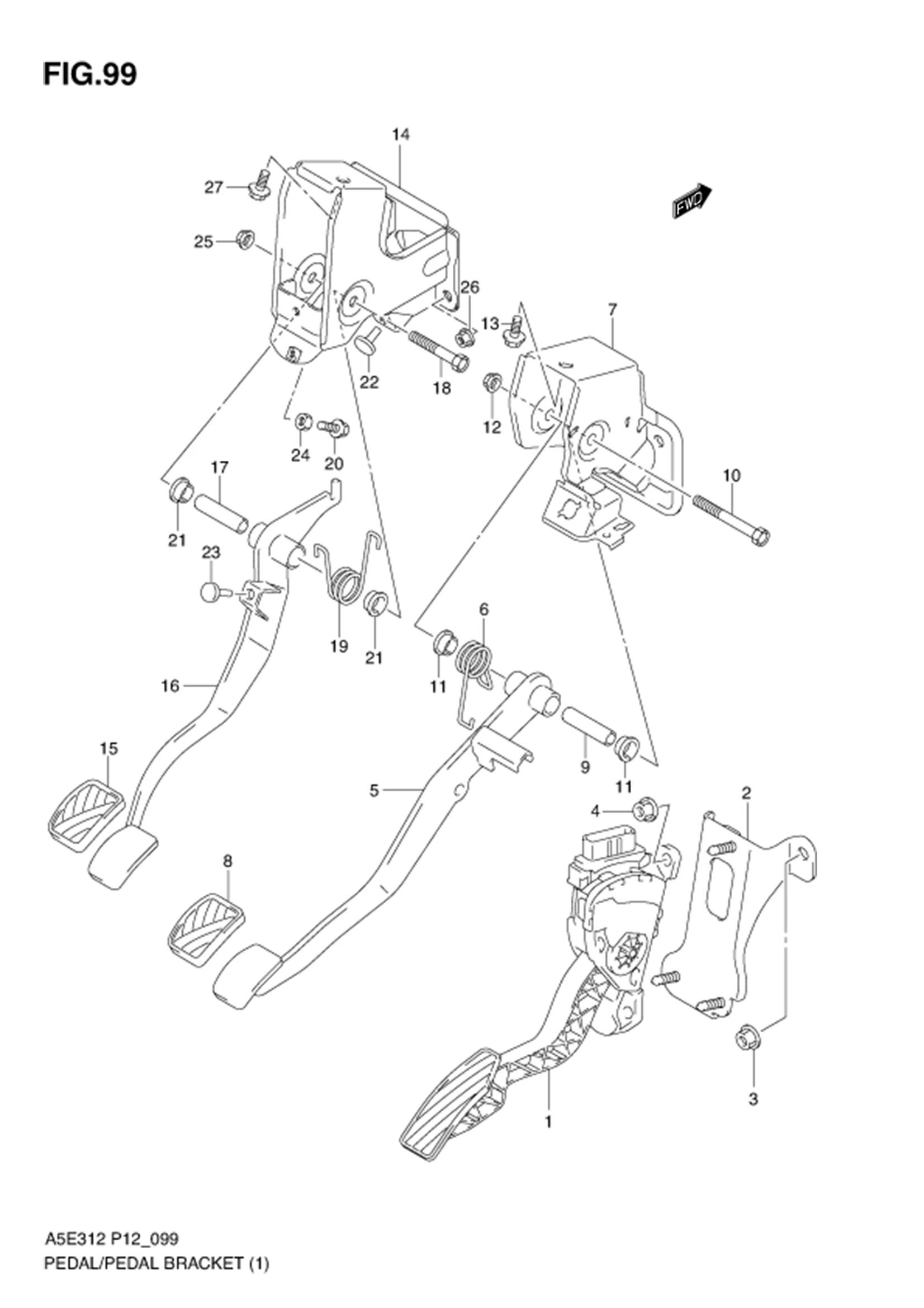 FIG.99 PEDAL/PEDAL BRACKET (TYPE 1 :MT)