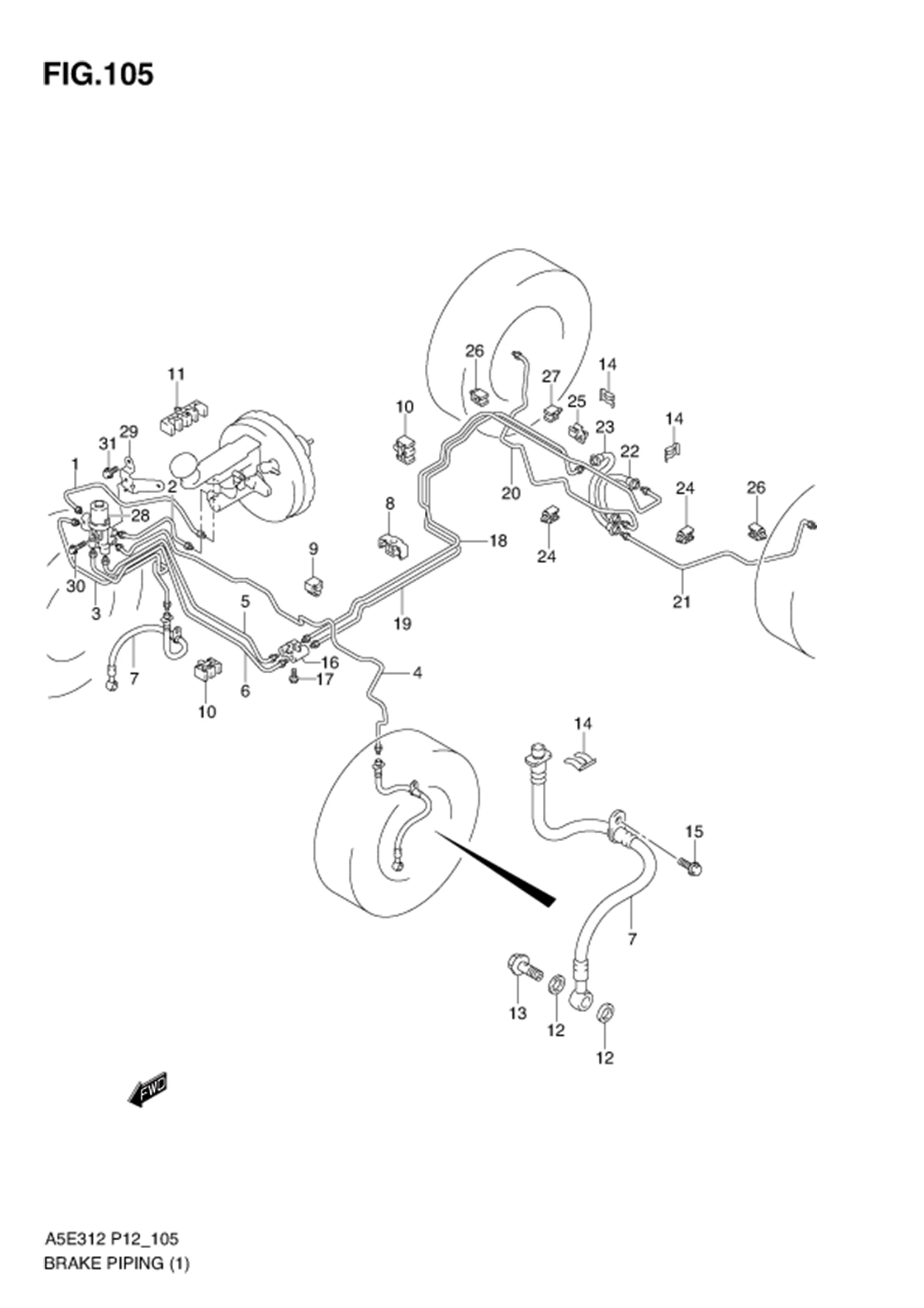 FIG.105 BRAKE PIPING (N/ABS)